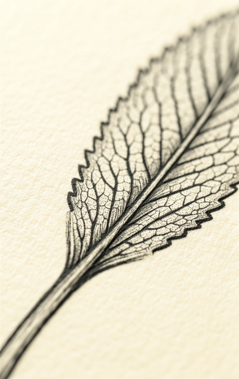 Detailed botanical sage leaf anatomy